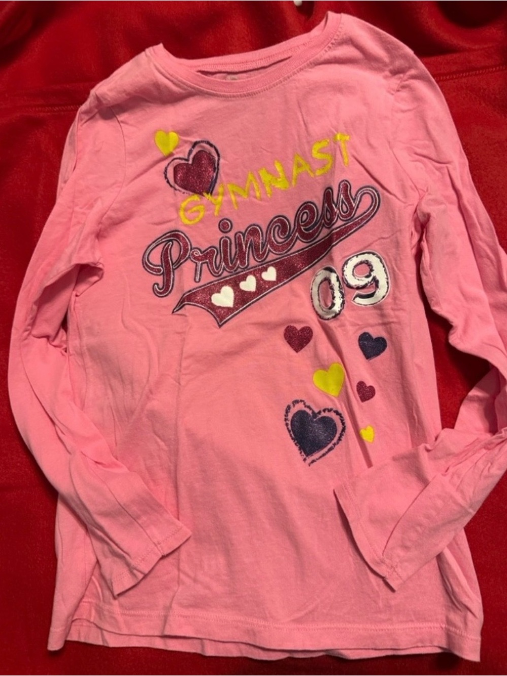 1989 Place Pink 'Gymnast Princess' Long Sleeve Tee with Heart Graphics